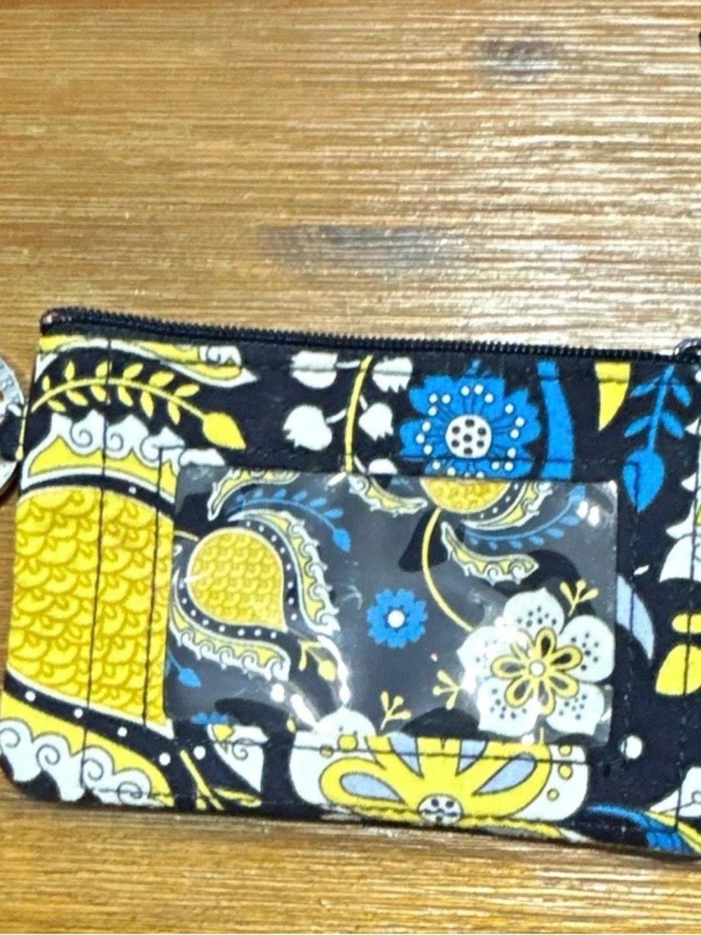 Vera Bradley Yellow Blue Floral Zip Card Holder